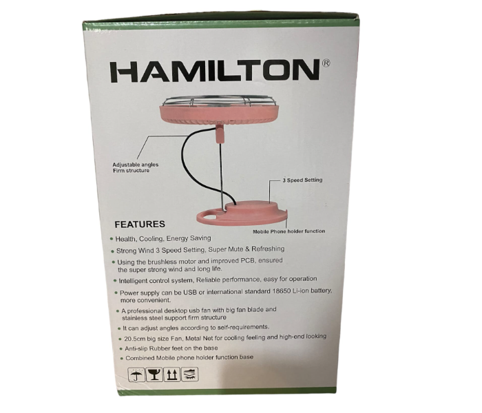 Hamilton HT-7084 USB Rechargeable Desktop Fan - Rose - Zoom Image 2