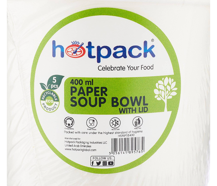 Hotpack HSMPSB400X5 5 Pieces 400ml Paper Soup Bowl - White - Zoom Image 2