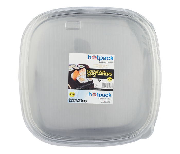 Hotpack HSMSC36B 5 Pieces Black Sushi Container Base with Lid - Zoom Image 1