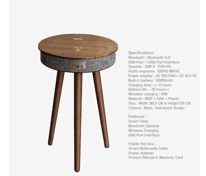 Rako RK02 Smart Coffee Table With Built In 360 Degree Bluetooth Speaker and Wireless Qi Charger - Zoom Image 3