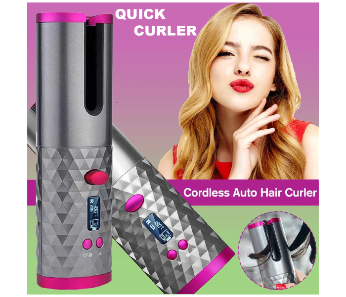 Rechargeable Cordless Auto Hair Curler - Grey and Pink - Zoom Image 5