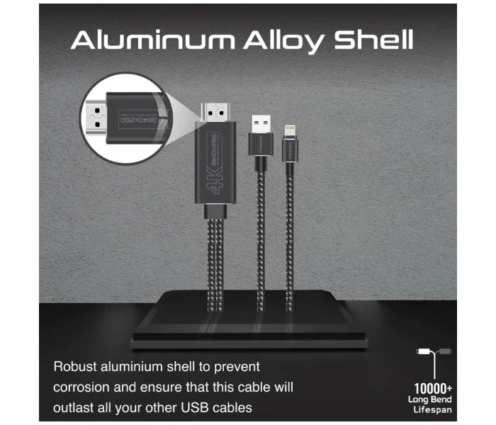 Promate MediaLink-LT 4K High Definition Lightning Connector to HDMI Cable - Black - Zoom Image 5