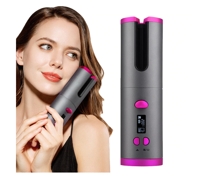 Rechargeable Cordless Auto Hair Curler - Grey and Pink - Zoom Image 4