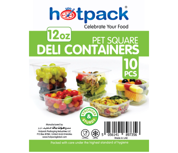 Hotpack HSMDCS12PET 10 Pieces 12oz Deli PET Container Square with Lid - Zoom Image 1