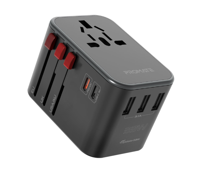 Promate Universal Grounded Power Travel Adapter - Black - Zoom Image 1