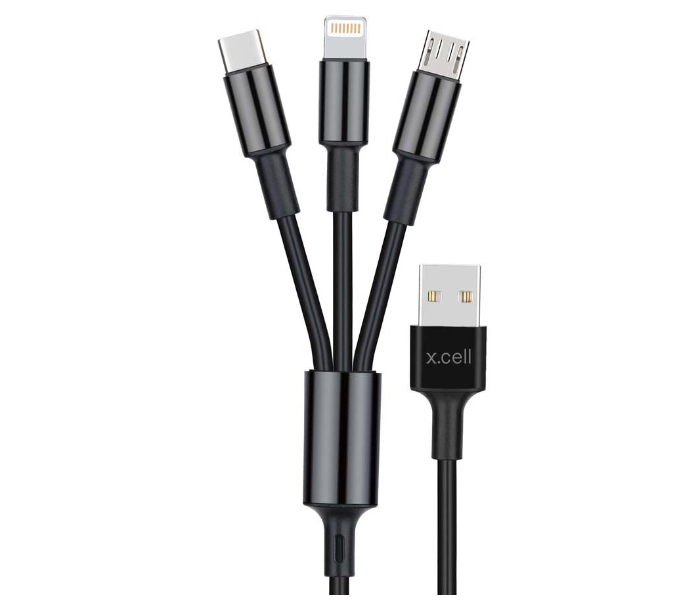 Xcell XL-CB-A31 1.5m USB-A to Type-C, Lightning and Micro USB Cable - Black - Zoom Image 1