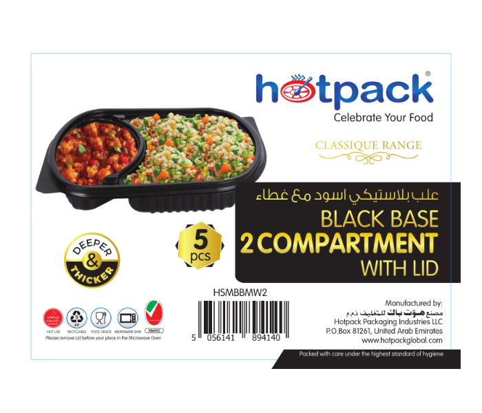 Hotpack HSMBBMW2 5 Pieces Black Base Container with 2 Compartment and Lid - Zoom Image 2