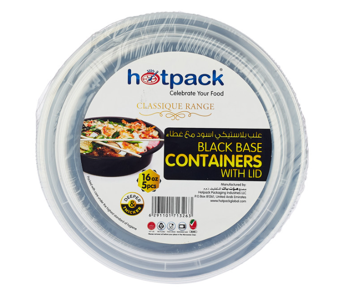 Hotpack HSMBBRO16 5 Pieces 16 oz Black Base Round Container with Lids - Zoom Image 1