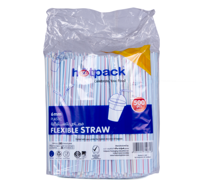 Hotpack STRAW 500 Pieces 6mm Flexible Straw - White - Zoom Image