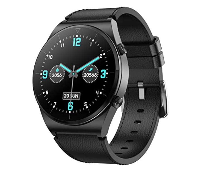 MKZ SK8 Plus Smart Watch with Bluetooth and Leather Strap - Black - Zoom Image 1