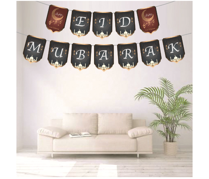 Eid Mubarak Banner With Moon And Star Ramadan Home Ceiling Hanging Decoration For Themed Party Supplies - Zoom Image 2