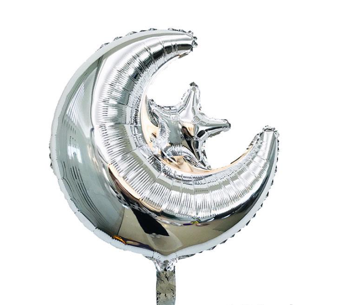 Eid Mubarak Celebration Combo Foil Confetti And Metallic Balloon Various Shape Moon Star Kit To Decor Home Hotel Office - Silver - Zoom Image 4