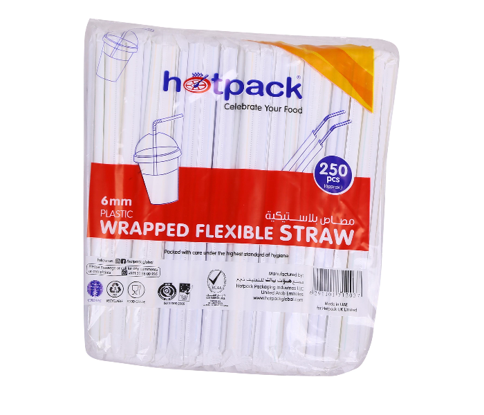 Hotpack STRAWW 250 Pieces 6mm Flexible Wrapped Straw - White - Zoom Image