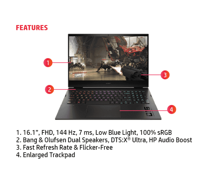 HP 4A4X2EA 16-b0000ne Laptop 16.1 Inch FHD Intel Core i7-11800H Processor 32GB RAM 1TB SSD 8GB NVIDIA GeForce RTX 3070 Graphics Windows 11 Home - Black - Zoom Image 2