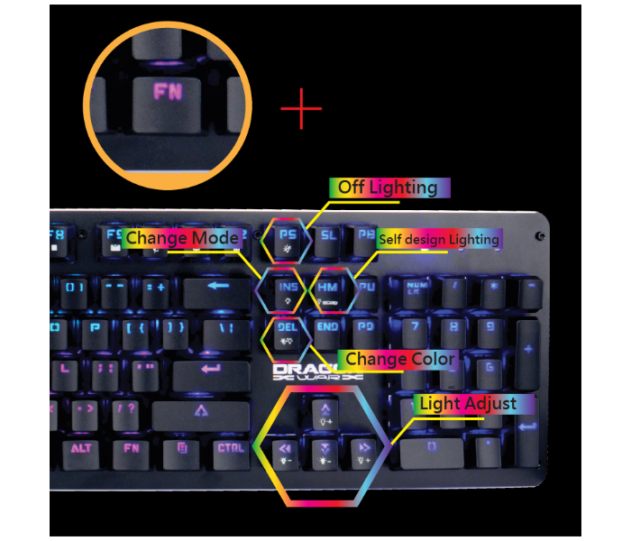 Dragon War GK-016 Gaming Mechanical keyboard With RGB illumination - Black - Zoom Image 6