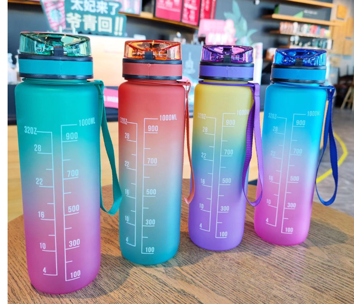 SARI 1L Motivational Sports Water Bottle with Time Marker and Straw-BPA Free Locking Flip-Flop Lid with FREE Cute Stickers - Pink - Zoom Image 2