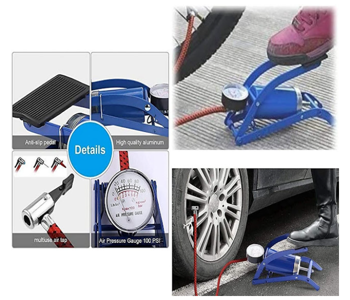 GTC Portable Floor Foot Air Pump - Blue - Zoom Image 2