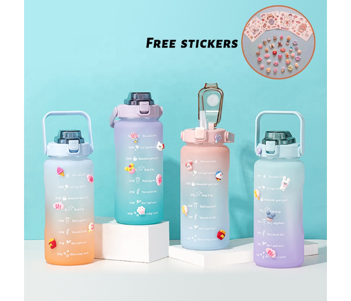 SARI 2L Motivational Sports Water Bottle with Time Marker and Straw-BPA Free Locking Flip-Flop Lid with FREE Cute Stickers - Orange Blue - Zoom Image 2