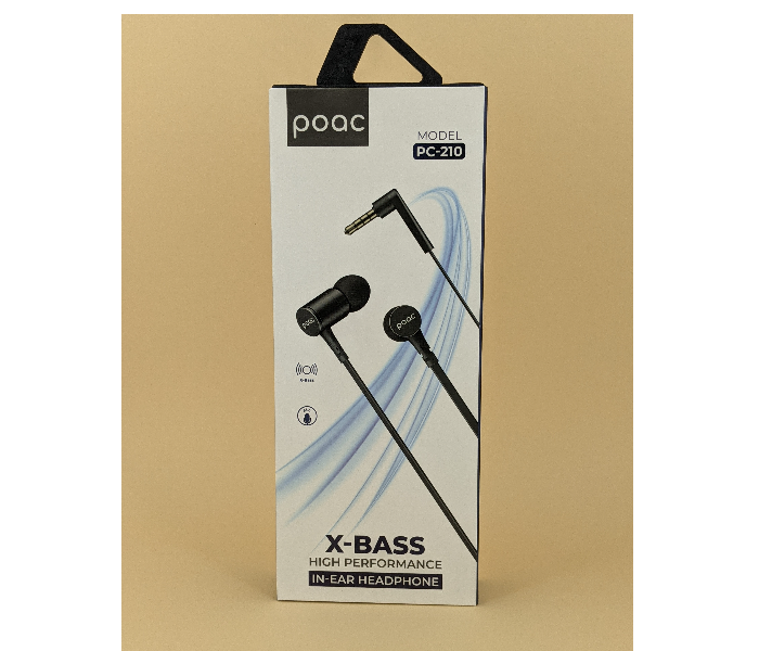 Poac PC-210 X-Bass High Performance In-Ear Headphone - Black - Zoom Image 3