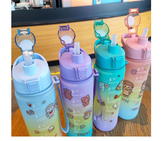 SARI 1L Motivational Sports Water Bottle with Time Marker and Straw-BPA Free Locking Flip-Flop Lid with FREE Cute Stickers - Green - Zoom Image 3