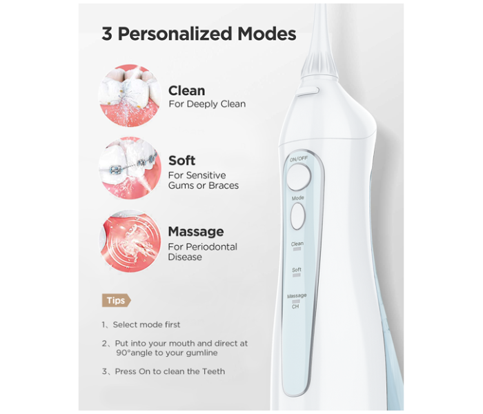 Fairywill FW5020E-W Water Flosser and Electric Toothbrush Combo with 4 Jet Tips and 4 Brush Heads - White - Zoom Image 4