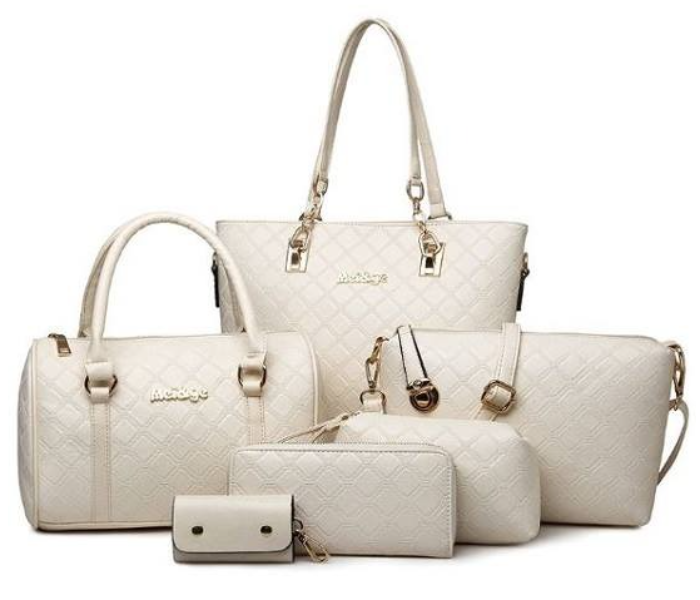 6 Pieces PU Leather Lattice print Composite Bags Set for Women - Off White - Zoom Image