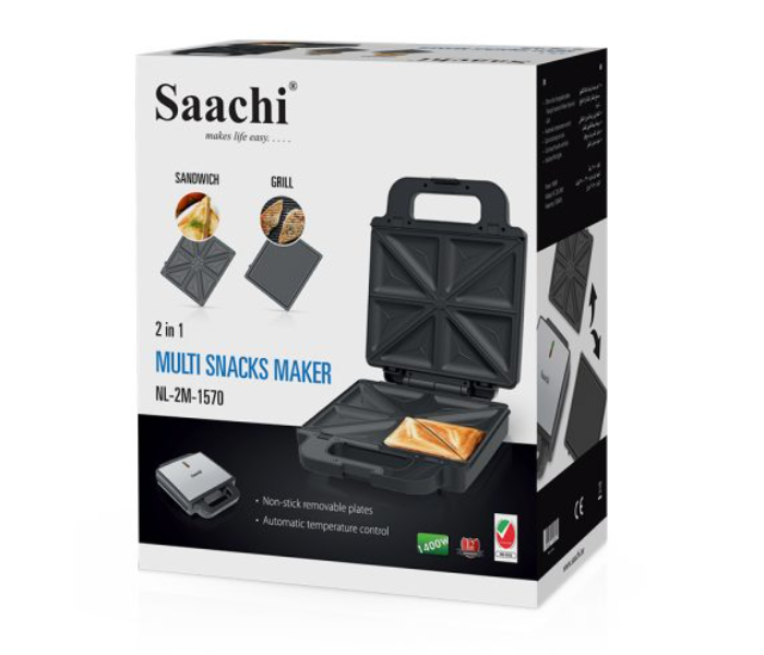 Saachi NL-2M-1570 2 In 1 Sandwich Maker With Removable Plates - Black and Silver - Zoom Image 5