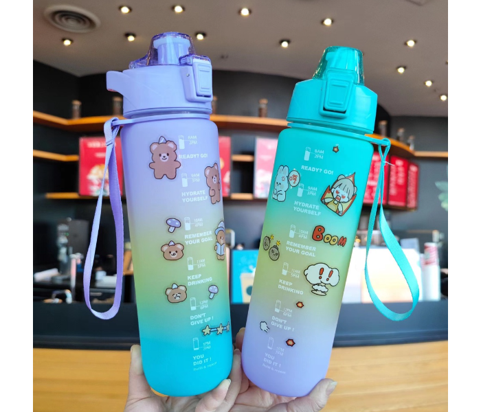 SARI 1L Motivational Sports Water Bottle with Time Marker and Straw-BPA Free Locking Flip-Flop Lid with FREE Cute Stickers - Blue - Zoom Image 4