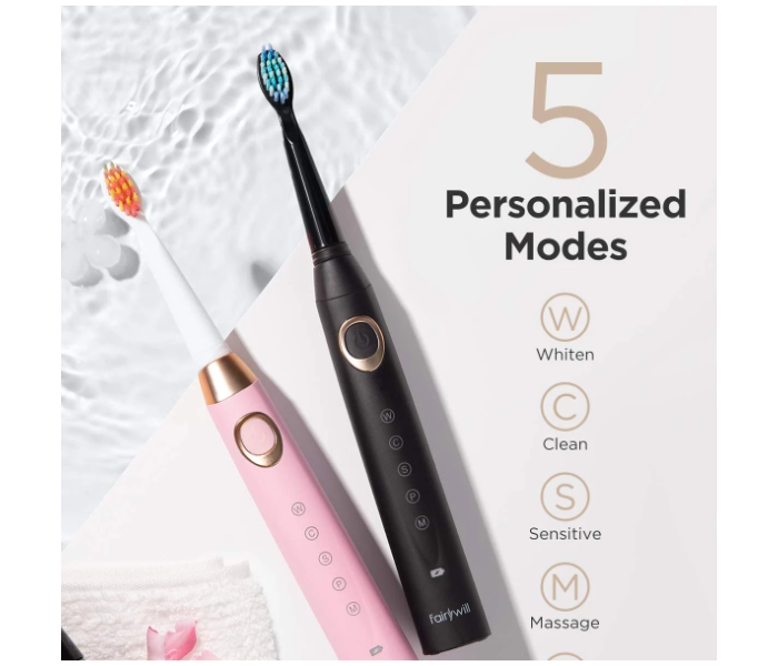 Fairywill FW508-C Combo of 2 Rechargeable Sonic Electric Toothbrush with Portable Travel Case - Black and Pink - Zoom Image 3