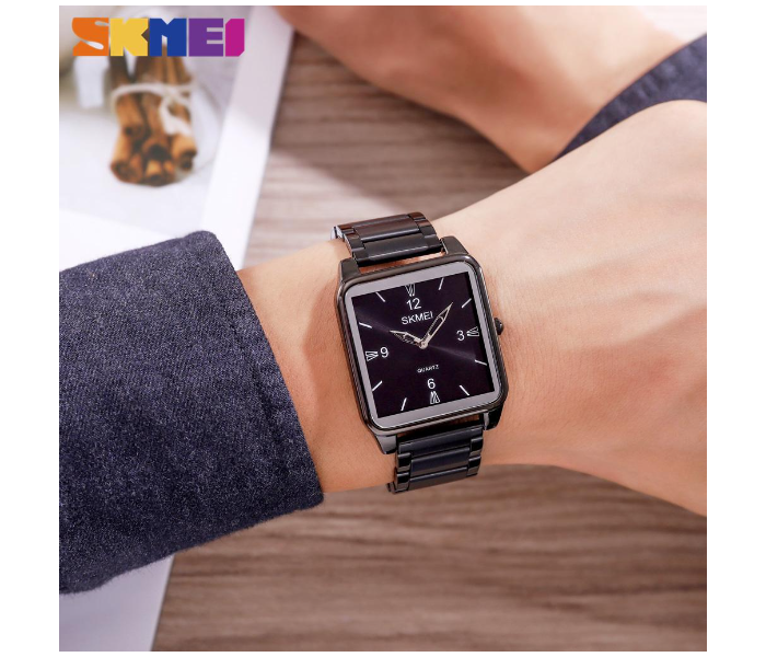 SKMEI 1603 Clock Stainless Steel and PU Leather Bracelet Men Analog Watches - Black - Zoom Image 3