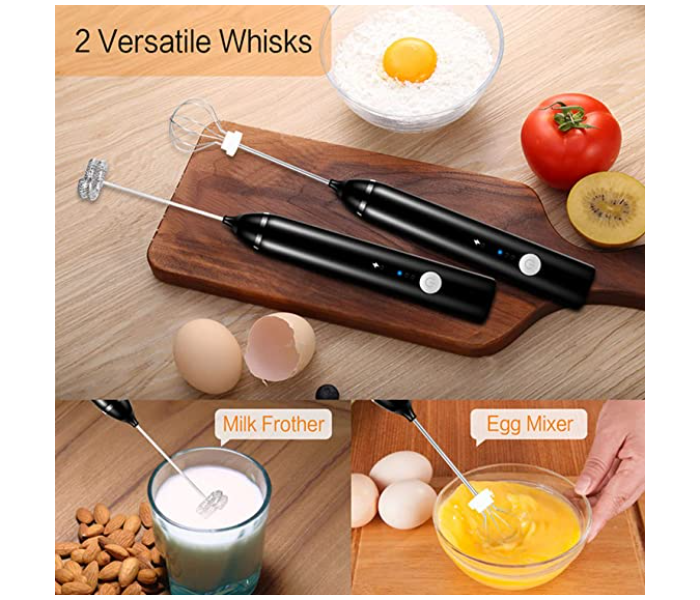 USB Rechargeable Milk Frother Handheld Foam Maker - Black - Zoom Image 2