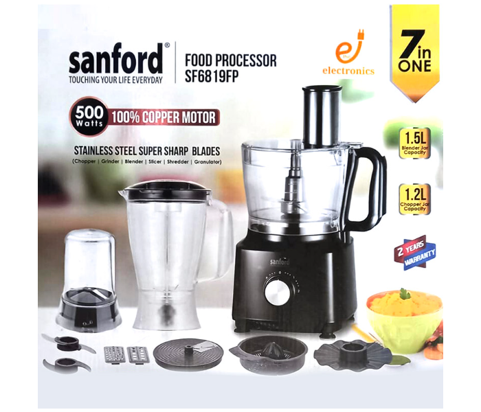 Sanford SF6819FP 500 Watts Food Processor - Black and Silver - Zoom Image 2