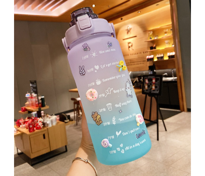 SARI 2L Motivational Sports Water Bottle with Time Marker and Straw-BPA Free Locking Flip-Flop Lid with FREE Cute Stickers - Purple Blue - Zoom Image 1