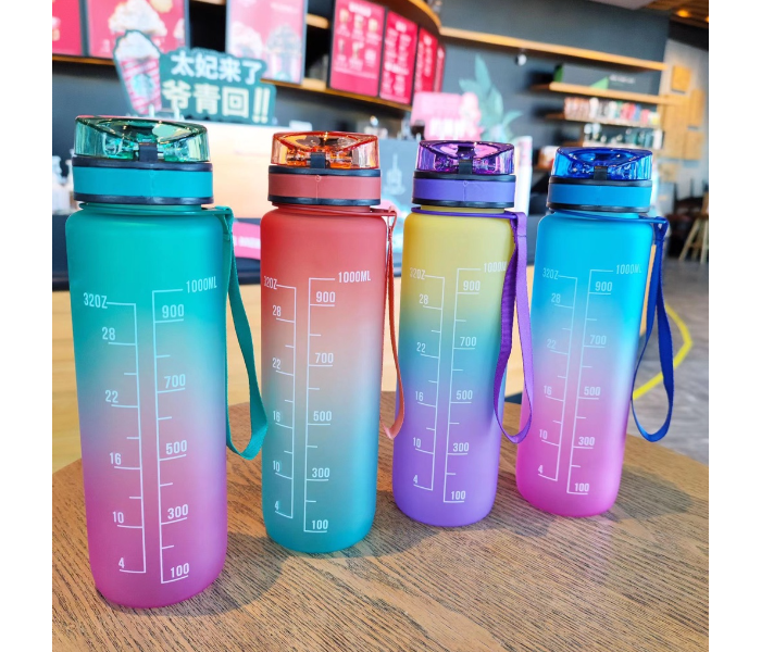 SARI 1L Motivational Sports Water Bottle with Time Marker and Straw-BPA Free Locking Flip-Flop Lid with FREE Cute Stickers - Random Color - Zoom Image 1