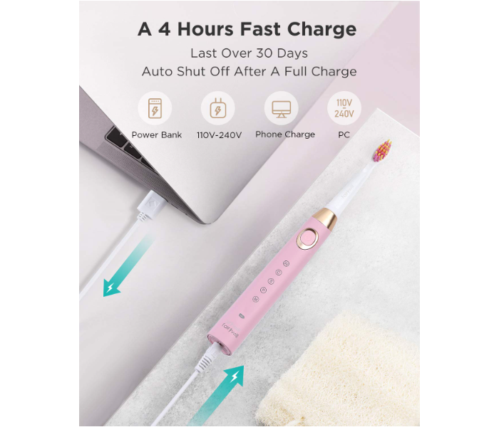 Fairywill FW508-P Rechargeable Sonic Electric Toothbrush with 8 Heads - Pink - Zoom Image 3