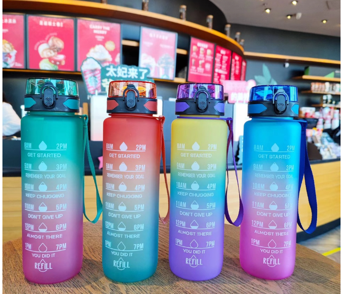 SARI 1L Motivational Sports Water Bottle with Time Marker and Straw-BPA Free Locking Flip-Flop Lid with FREE Cute Stickers - Violet - Zoom Image 2