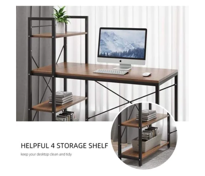 Multipurpose Computer Desk with 4 Tier Shelves for Work Study or Gaming - Brown - Zoom Image 3