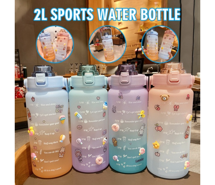 SARI 2L Motivational Sports Water Bottle with Time Marker and Straw-BPA Free Locking Flip-Flop Lid with FREE Cute Stickers - Orange Blue - Zoom Image 3