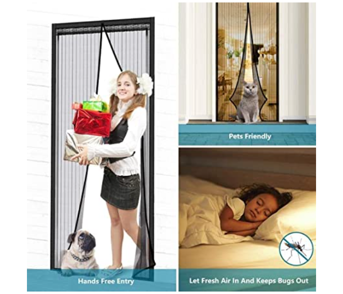 Generic Magnetic Fly Screen Door, Heavy Duty Bug Mesh Curtain with Powerful Magnets and Full Frame Magic Tape, Insect Protection Door - Black - Zoom Image 4