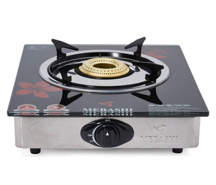 Mebashi ME-GS1004G1 Single Burner Glass Gas Stove - Black and Silver - Zoom Image 1