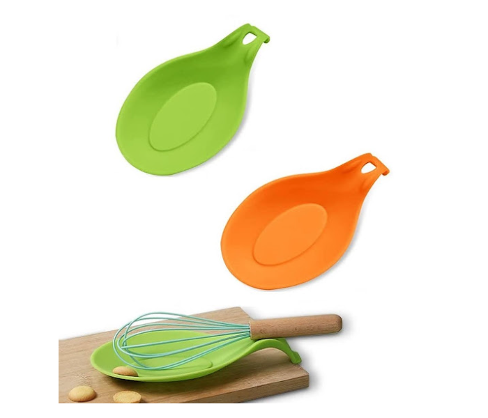 GTC 2 PCS Silicone Spoon Rest Heat Resistant for Kitchen Counter Stove Top - Orange and Green - Zoom Image 1