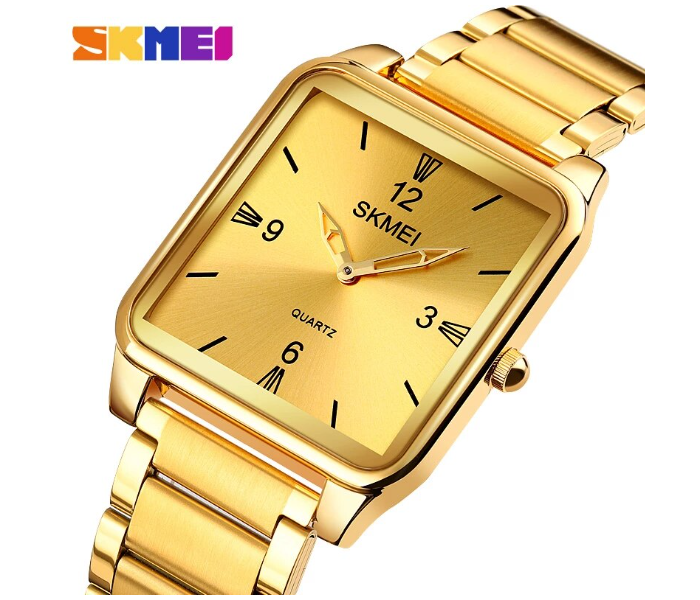 SKMEI 1603 Clock Stainless Steel and PU Leather Bracelet Men Analog Watches - Gold - Zoom Image 2