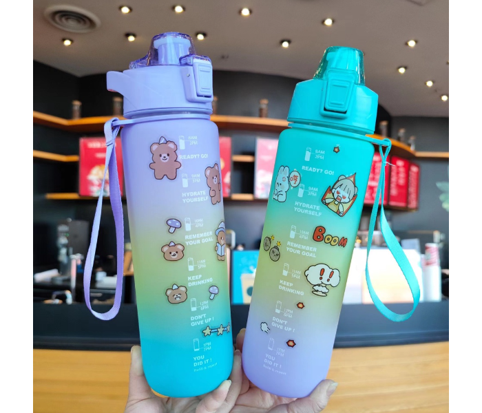 SARI 1L Motivational Sports Water Bottle with Time Marker and Straw-BPA Free Locking Flip-Flop Lid with FREE Cute Stickers - Green - Zoom Image 5