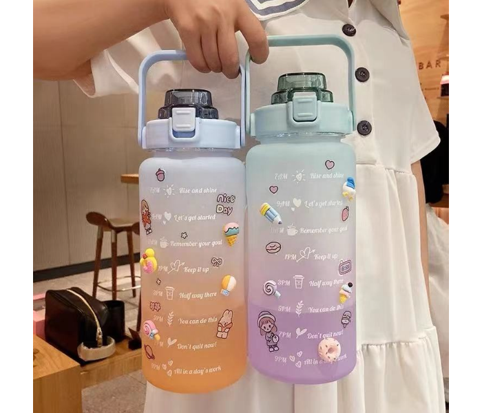 SARI 2L Motivational Sports Water Bottle with Time Marker and Straw-BPA Free Locking Flip-Flop Lid with FREE Cute Stickers - Random Color - Zoom Image 5