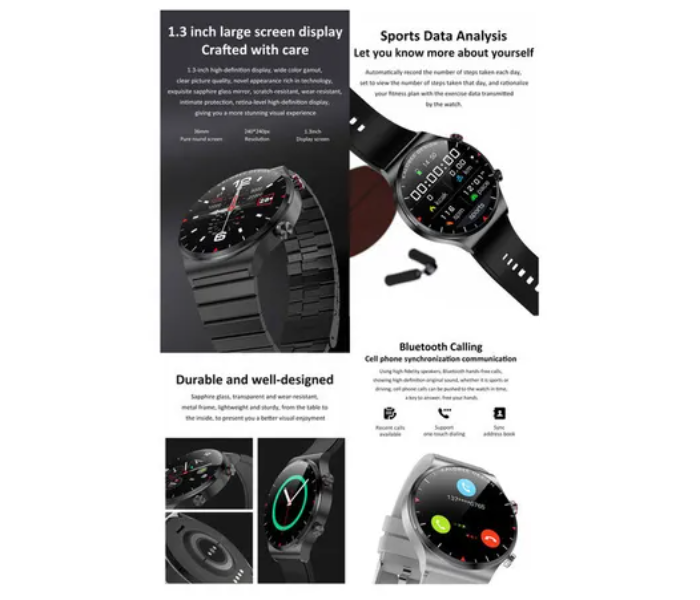 MKZ SK8 Plus Smart Watch with Bluetooth and Silicone Strap - Black - Zoom Image 2