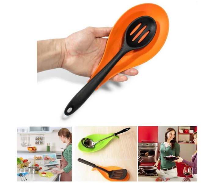 GTC 2 PCS Silicone Spoon Rest Heat Resistant for Kitchen Counter Stove Top - Orange and Green - Zoom Image 2