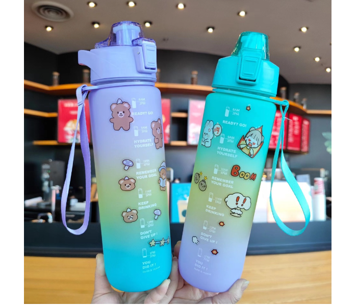 SARI 1L Motivational Sports Water Bottle with Time Marker and Straw-BPA Free Locking Flip-Flop Lid with FREE Cute Stickers - Pink - Zoom Image 4