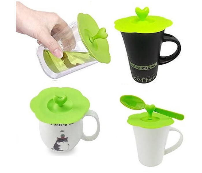 GTC 6 PCS Silicone Cup Lid with Spoon Holder - Green - Zoom Image 2