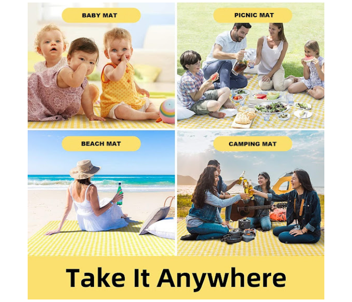 GTC Portable Folding Waterproof Picnic Mat - Yellow And White - Zoom Image 3