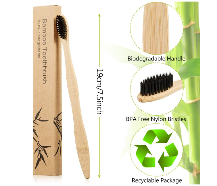 GTC 4 PCS Natural  BPA Free Bamboo Toothbrushes - Wood - Zoom Image 6